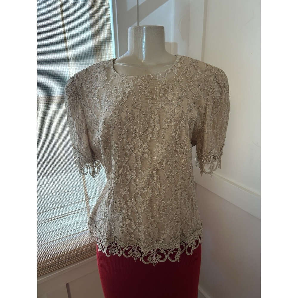 Vtg Guipure Floral Lace Top Size 16 Formal Cachet Mother Bride Holiday Party